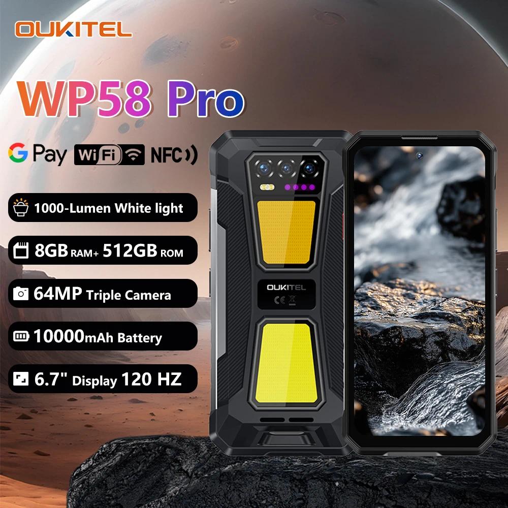 Oukitel Wp58 Pro 5g Rugged Smartphone 6.7'' Hd 10000Mah 24Gb(8+16) Ram + 512Gb Rom Android 15 Nfc 64Mp Cellphone with Camping Lamp ราคา 7,800 บาท*ส่งฟรี