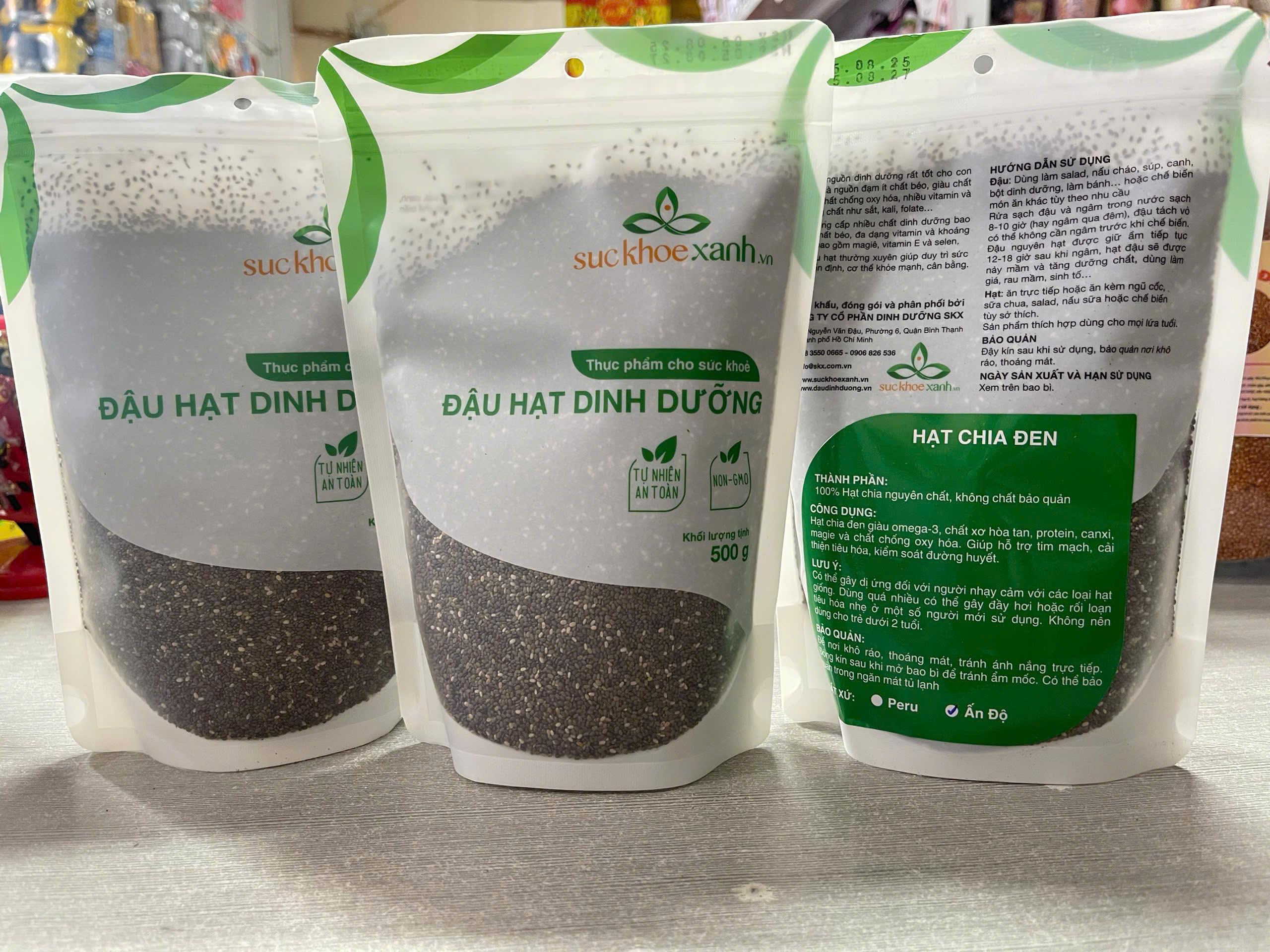 Combo 2 túi 500g Hạt Chia Đen Nhập khẩu từ Peru, Giàu Omega‑3, Giàu Chất Xơ Hòa Tan, Tốt Cho Tim Mạch, Giàu Protein Thực Vật