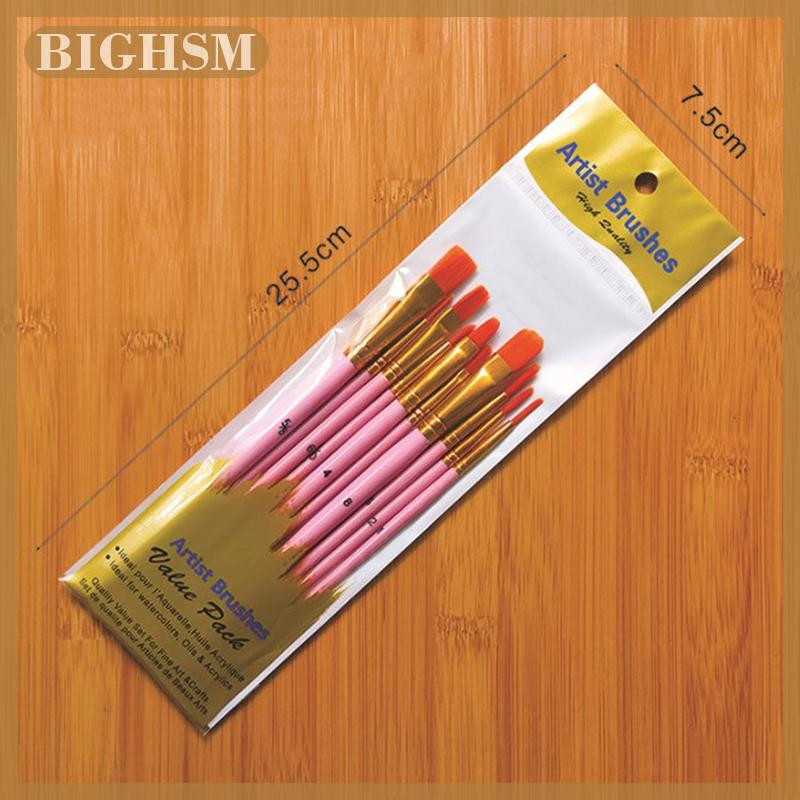 BIGHSM ชุดแปรงทาสีไนลอน10ชิ้นแปรงระบายสีน้ำมันอะคริลิกแท่งสั้นปากกาสีน้ำอุปกรณ์ศิลปะมืออาชีพคุณภาพสูง