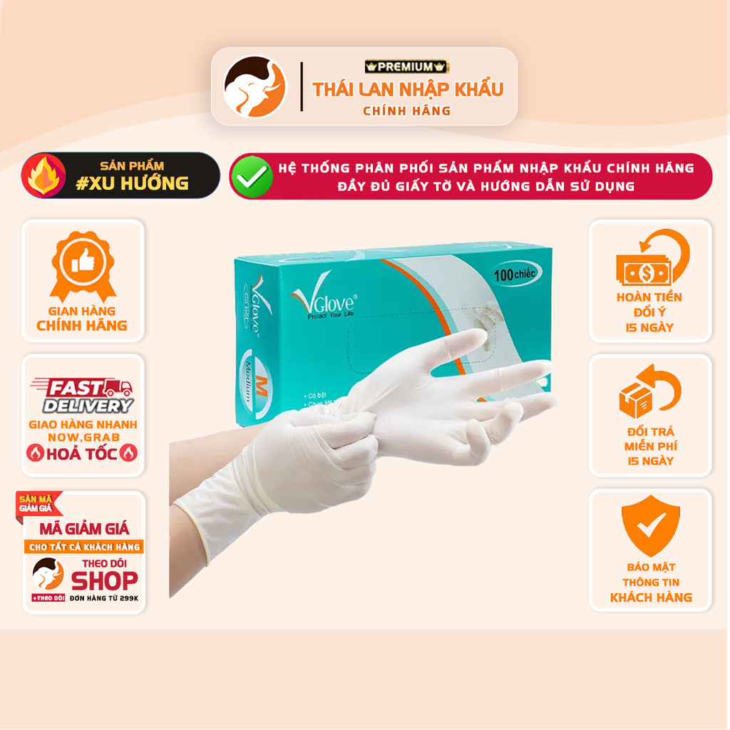 [KHÔNG BỘT] Găng Tay Y Tế VGlove 24cm – Không Bột | Hộp 100 Cái | Chính Hãng Việt Nam