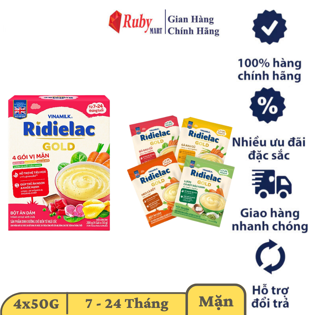 [ Date T4/24 ] Bột Ăn Dặm RiDielac Gold 4 Vị Mặn - Hộp Giấy 200g