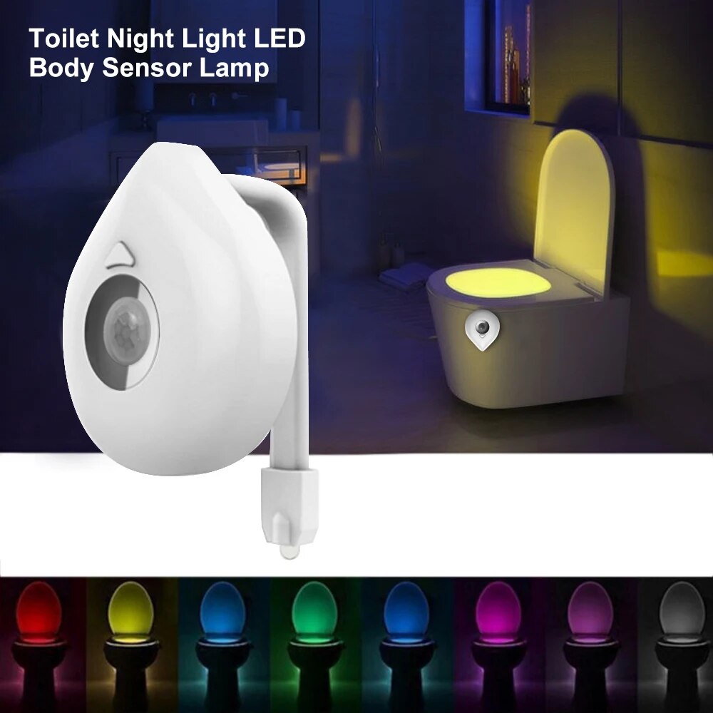Đèn chiếu sáng nhà vệ sinh chuyển động thông minh cảm biến giọt nước Bệ ngồi toilet đèn ban đêm 8 màu sắc thay đổi không thấm nước WC đèn