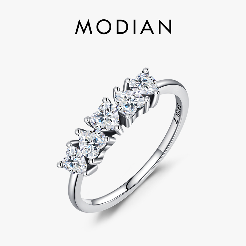 MODIAN New Arrival 925 Sterling Silver Stackable Heart Finger Rings For Women Shining Clear CZ Wedding Engagement Bands Jewelry ราคา 294 บาท*ส่งฟรี