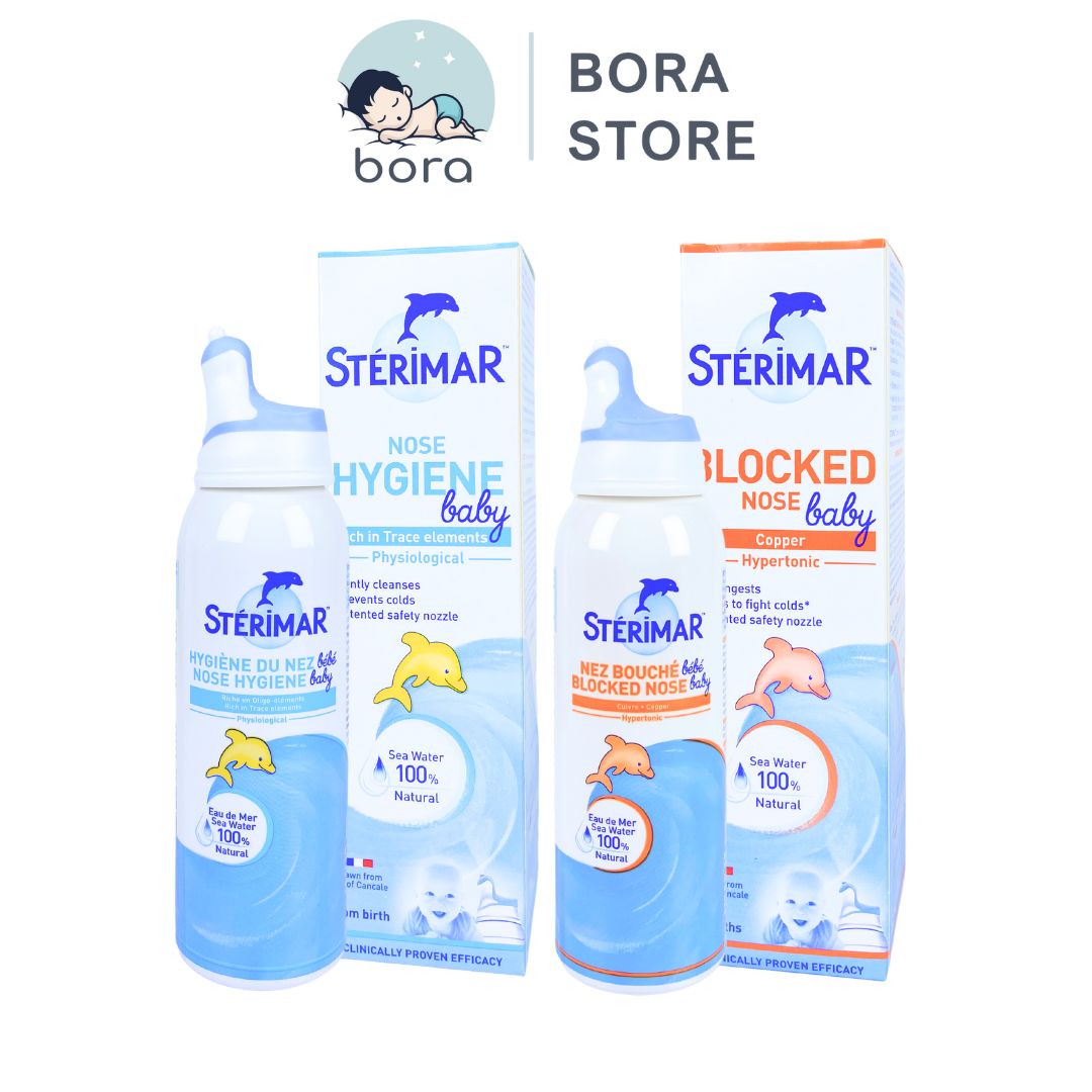 Xịt muối biển Stérimar Pháp cá heo vàng, cam 100ml vệ sinh rửa mũi cho bé từ 0-3 tuổi