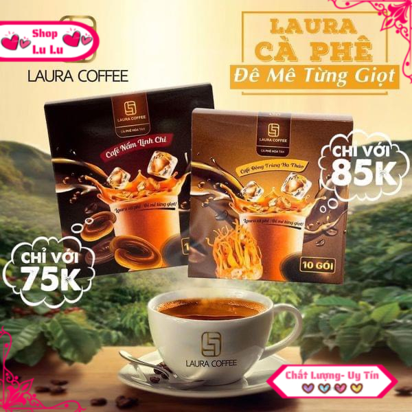 (LL) Hộp 10 Gói CÀ PHÊ NẤM LINH CHI & CÀ PHÊ ĐÔNG TRÙNG HẠ THẢO LAURA