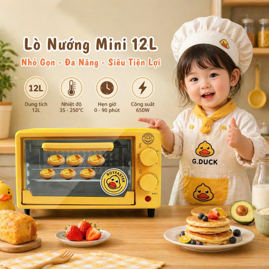 Lò nướng điện đa năng cao cấp con vịt vàng Joyoung Line Friends Dung tích 12L - Công suất 650W PVN9699