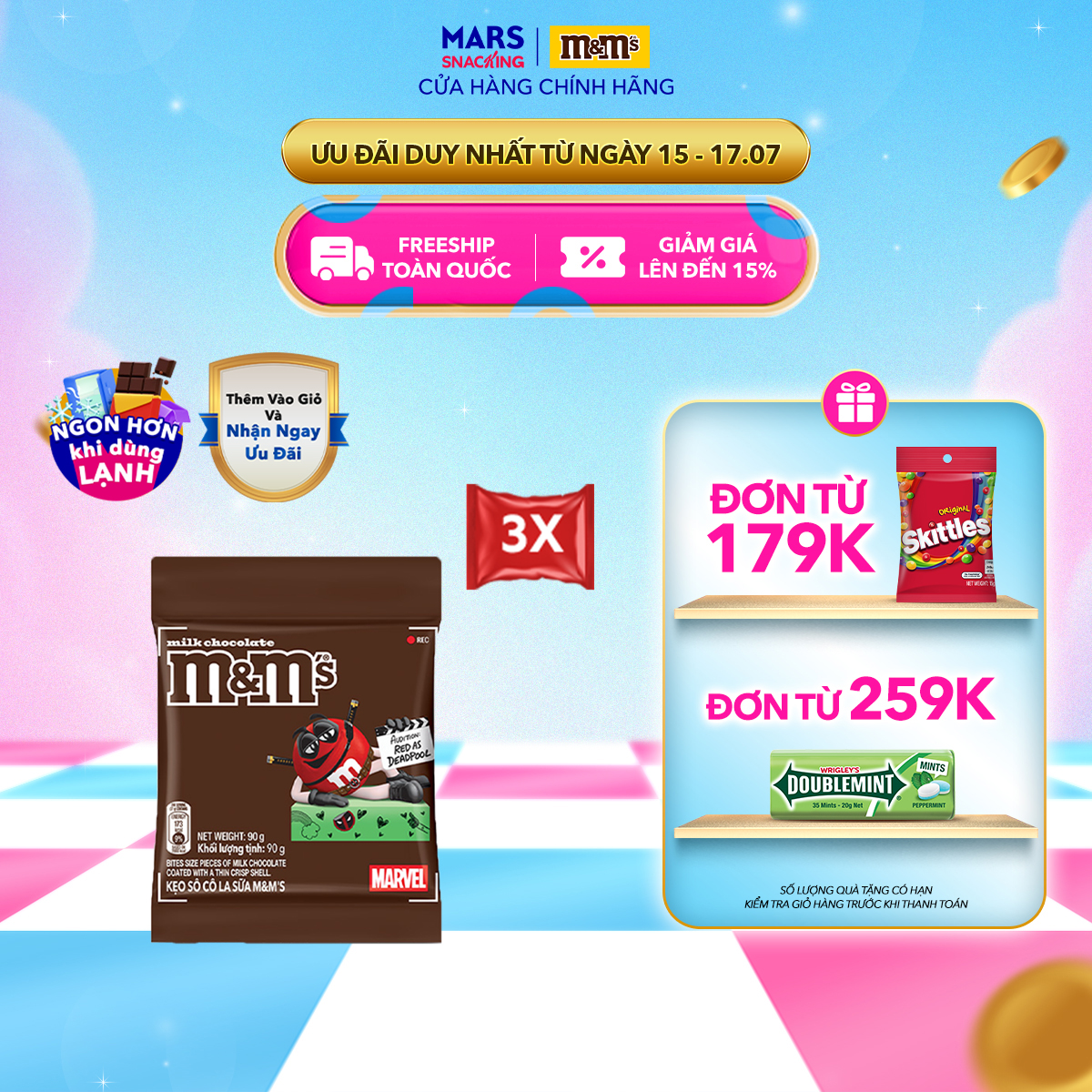 [PHIÊN BẢN MARVEL] Combo 3 Gói Kẹo Sôcôla Sữa M&M's 90g