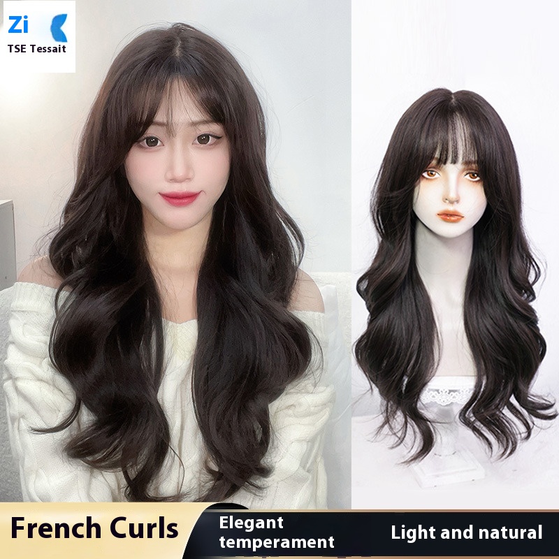 Tse Front Lace Split Lazy Big Wave Curly Head French Air Bangs Full Top Wig Cover DX-AL-102 ราคา 1,292 บาท*ส่งฟรี