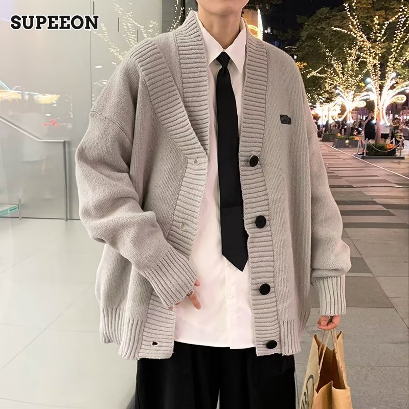 SUPEEON Men s sweaters simple and versatile design knitwear loose casual V