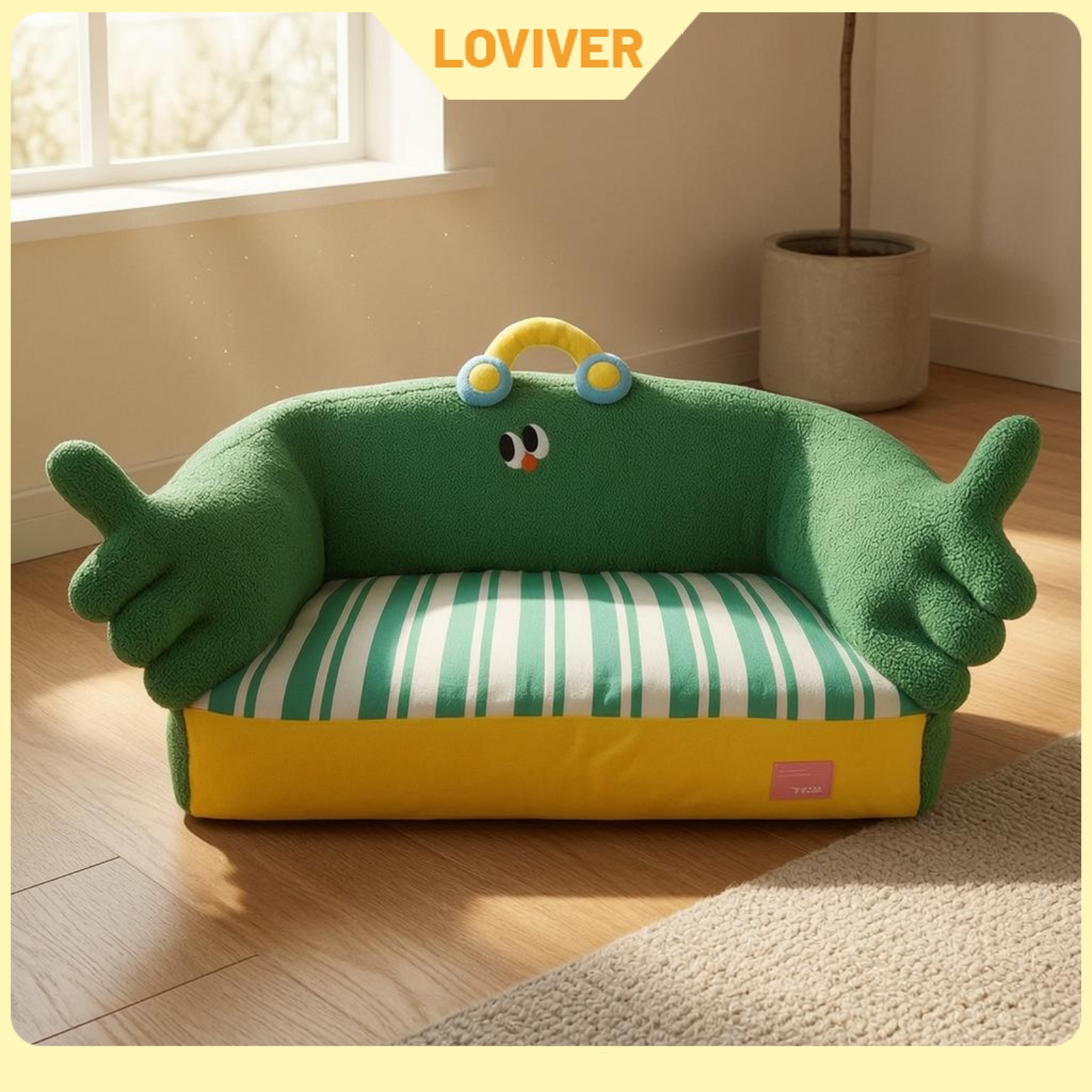 LOVIVER Textured Soft Pet Sofa Bed Cushioned Striped Pet Sofa Bed Stitch Handle Decorative Face for Sleep ราคา 5,304 บาท*ส่งฟรี