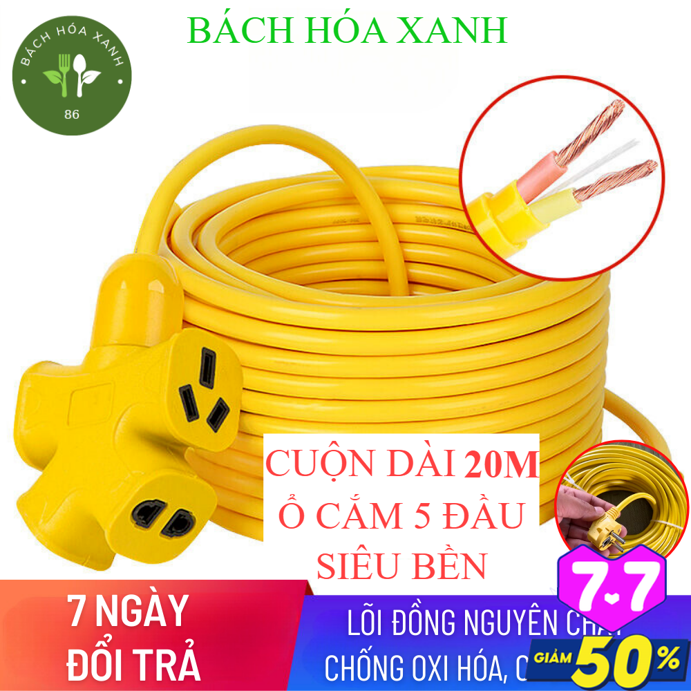 [ Thanh Lý ]Cuộn Dây Điện Dài 20M Kèm Ổ Cắm 5 Chấu  ổ  Cắm Đúc Chịu Lực Cao Chịu Nhiệt Siêu Bền Đa N