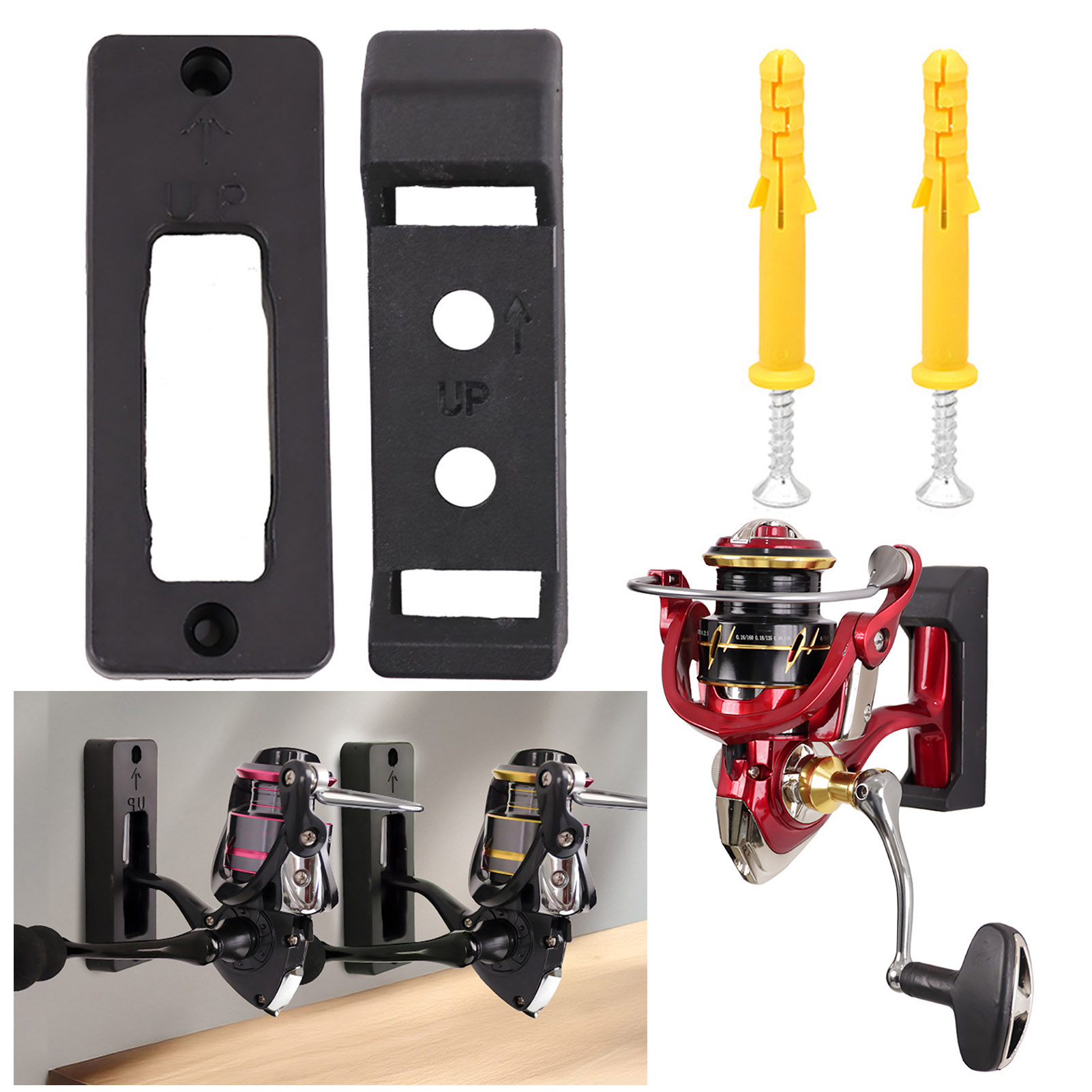 yiyanai Wall-mounted Fishing Reel Holder Versatile Fishing Gear Organizer Premium Nylon Fishing Reel Holder Wall Mount Display Rack Spinning Reel Storage Organizer for Garage Cabin Basement Top