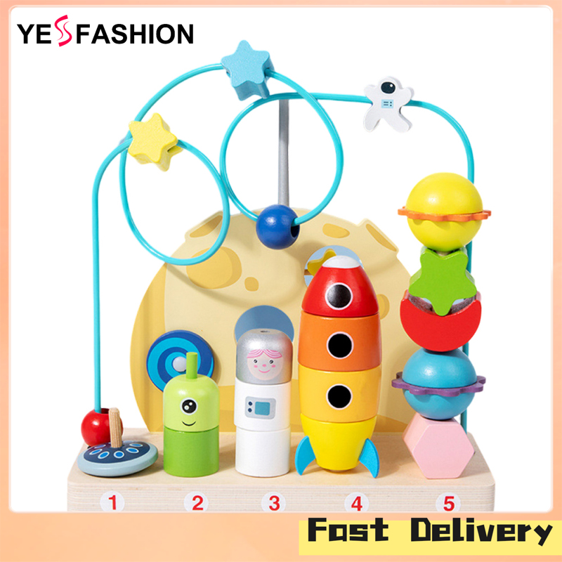 Yesfashion Baby Wooden Bead Maze Abacus Toy Sensory Learning Activity Cube Astronaut Planet Roller Coaster Toys For Kids ราคา 435 บาท*ส่งฟรี