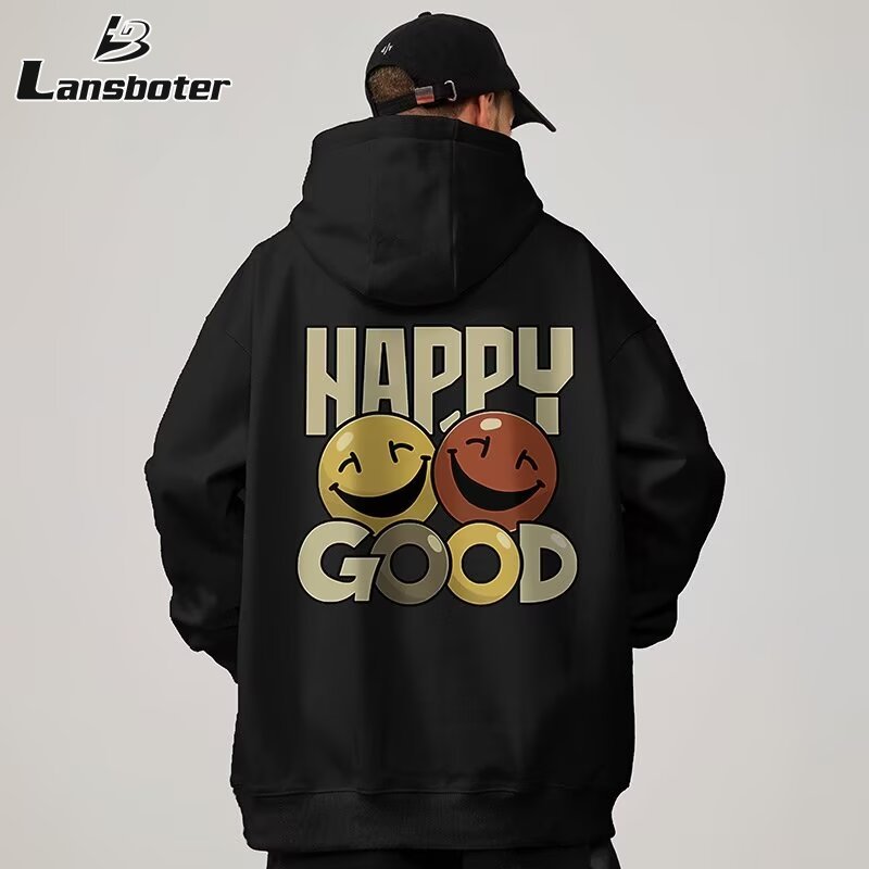 Lansboter áo hodie áo khoác hoddie áo hoodie đi học sweater áo thu đông Áo khoác có mũ trùm đầu dày lông cừu cổ tròn cho nam Áo len in giản dị