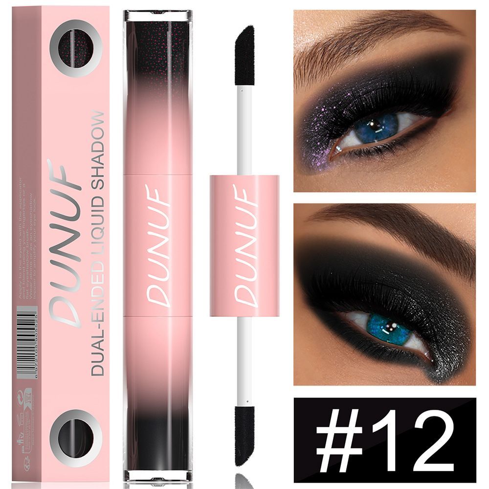 Metallic Black Dual-Ended Pearl Glitter Liquid Eyeshadow Waterproof Long-Lasting for Daily and Party