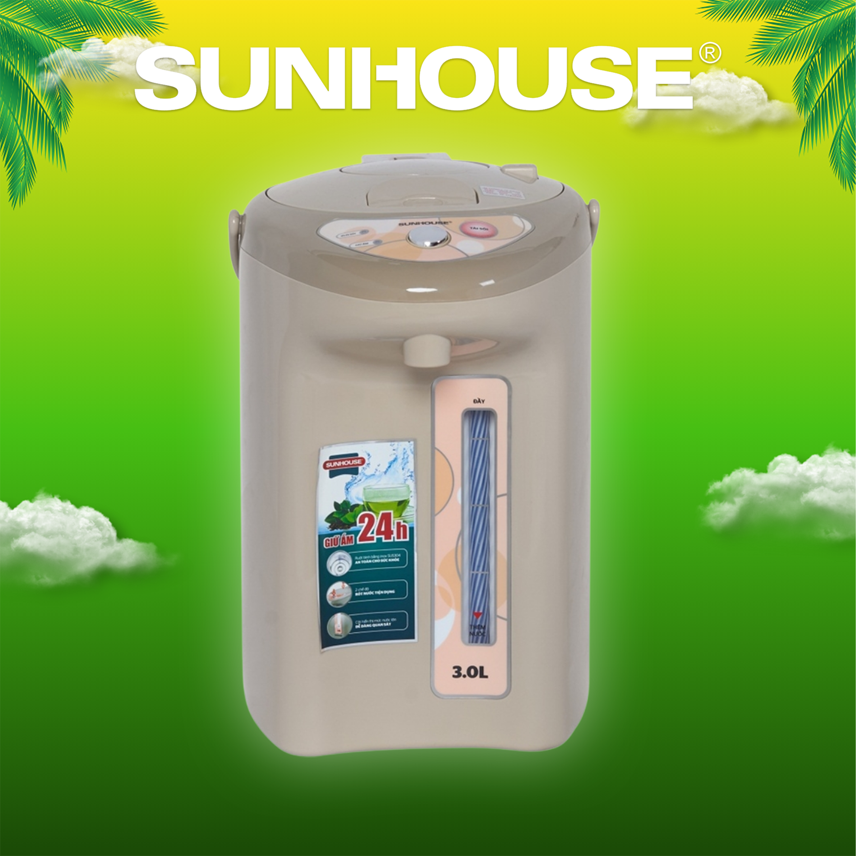 Bình thuỷ điện 3l sunhouse sh1530 - bảo hành chính hãng 12 tháng