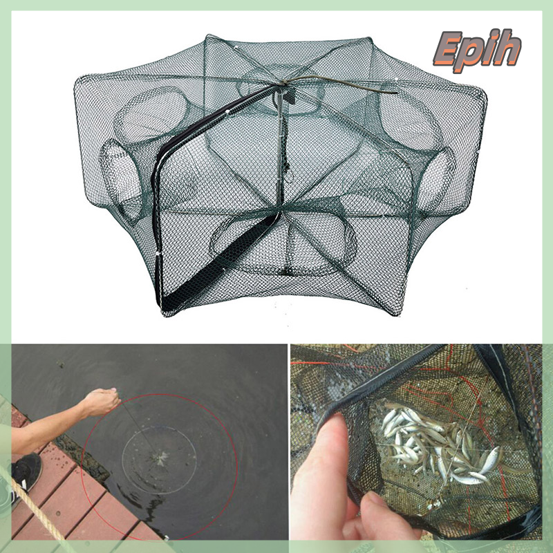 Foldable Fishing Net Dip Net Fish Cage Nylon Steel Wire Fishing
