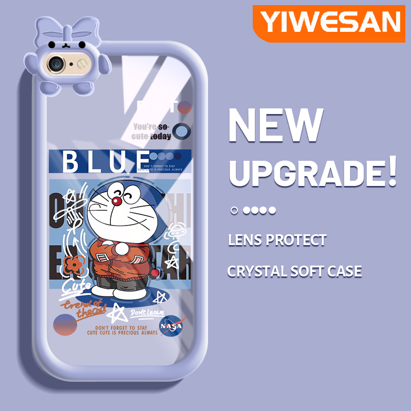 Ốp lưng Yiwesan cho iPhone 6 Plus 6S Plus 7 Plus 8 Plus Ốp lưng hoạt hình Nasa Doraemon con quỷ nhỏ đáng yêu đầy màu sắc ống kính máy ảnh silicon mềm Ốp trong suốt bảo vệ chống sốc trong suốt đơn giản