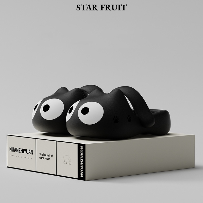 Women's shoes cute cartoon big eye cat slippers casual all-match slippers ราคา 84 บาท*ส่งฟรี
