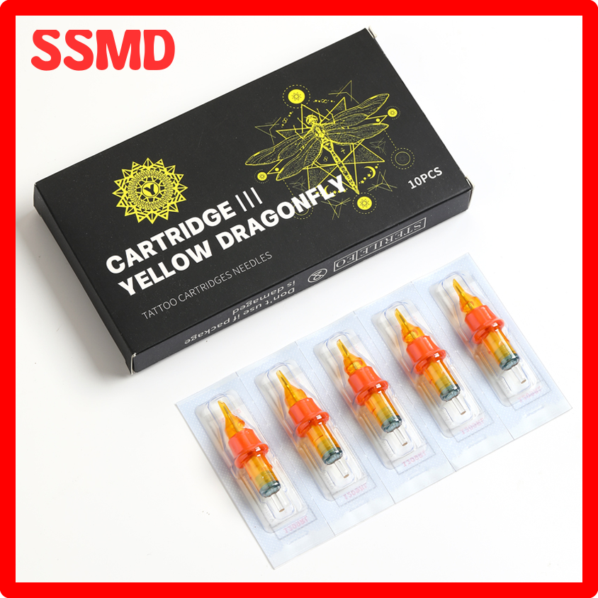 [SSMD]☀☀ Gele Cartridge Tattoo Naalden Met Siliconen Cover Wrap Rl Rm Rs M1 #12 0.35Mm Taper Voor Tattoo Pen Permanente Make-Up Tools 10Pcs