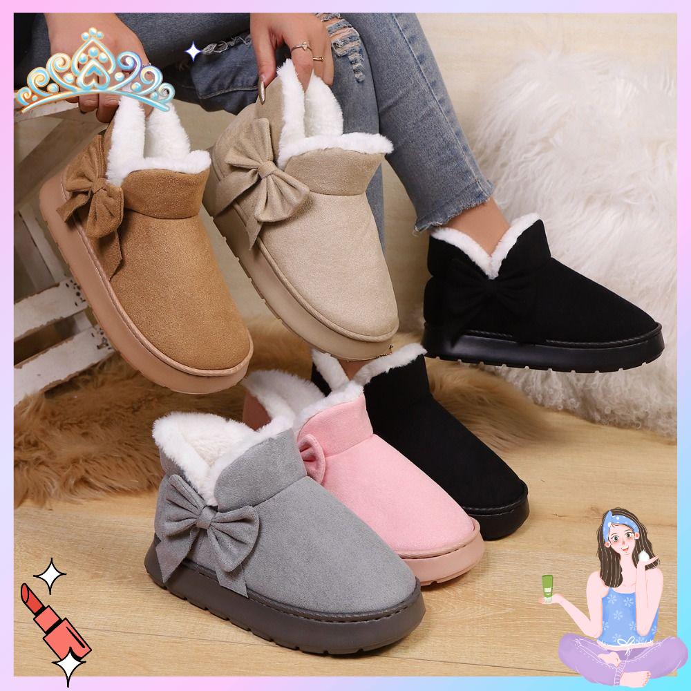 GVGSX9N Nơ Giày tuyết nữ Lót nhung mềm mại Giữ ấm Giày bốt đế cao dễ mang Thường ngày Thoải mái Giày mùa đông Dành cho mùa đông thời tiết tuyết