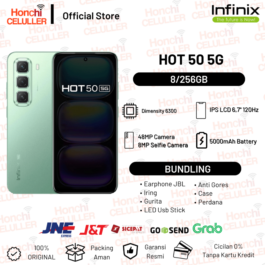 Infinix Hot 50 5G 8/256GB - Up to 16GB Extended RAM - Helio D6300 - 6.7 inch 120Hz - 48MP - 5000 mAh - NFC Garansi Resmi Indonesia Harga 1,699,000 rupiah*Gratis Ongkir