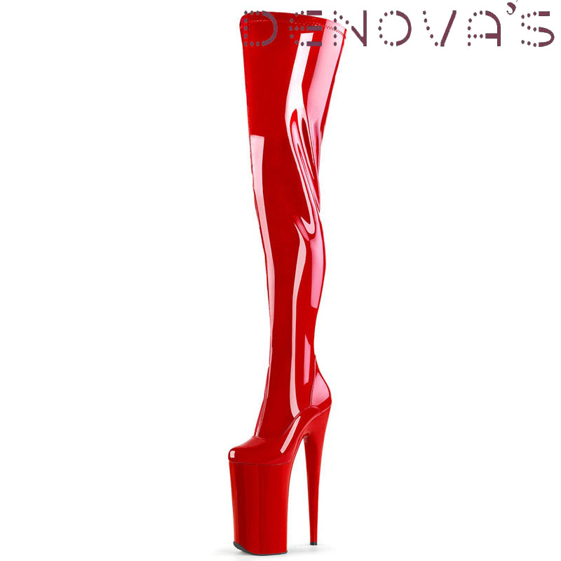 Denova's Women's Patent Over-the-Knee 10in Very High Heel Big Size Exotic Stripper Pole Dancing Boot ราคา 6,662 บาท*ส่งฟรี