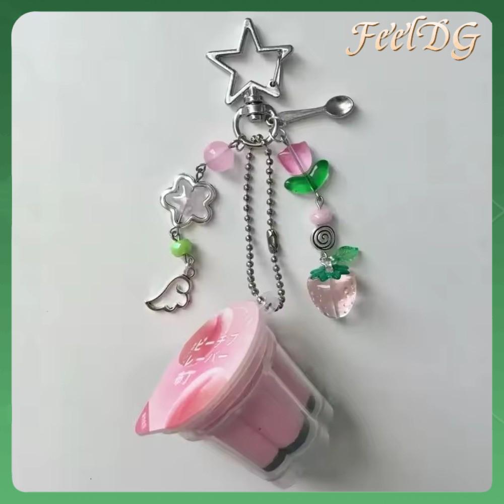 FEELDG Hồng Vàng Móc khóa pudding Nhật Bản Ngôi sao Punk Thẩm mỹ retro Phụ kiện đính hạt  Hạt cườm nhiều màu sắc Móc khóa Boho Phụ kiện cosplay