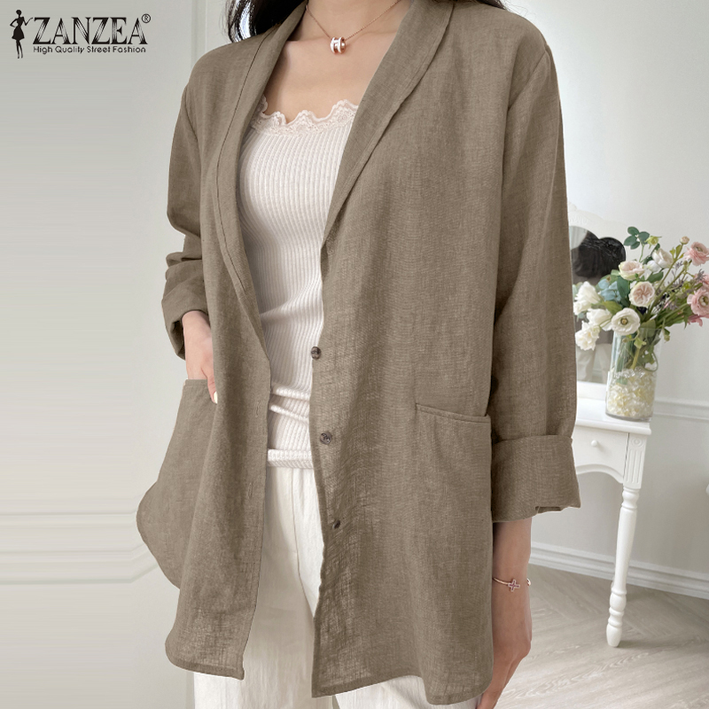 Zanzea phong cách Hàn Quốc blazer cho phụ nữ thời trang chính thức dài tay ve áo nút quần áo mùa đông phù hợp với áo khoác #10