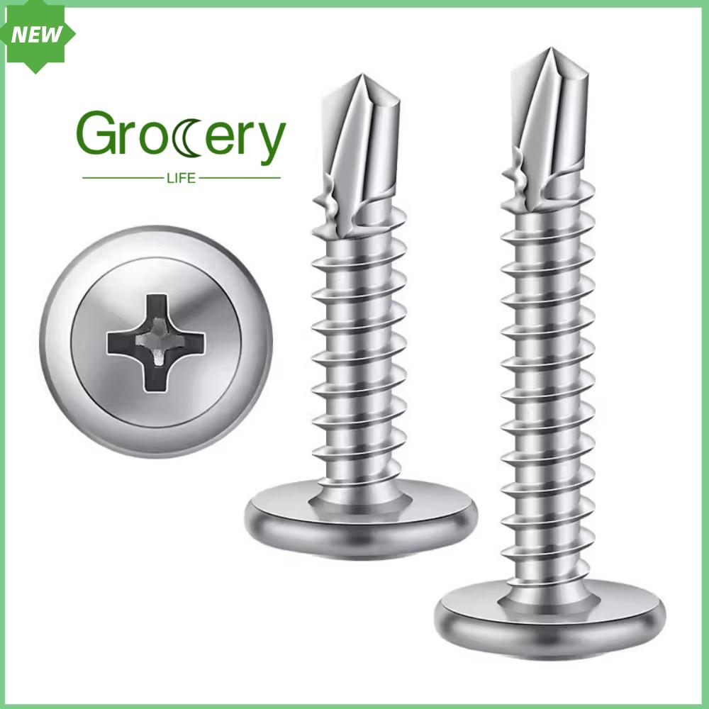 GROCERY LIFE 50PCS Thép không gỉ Vít tự khoan Vòng đệm tròn Đầu phẳng Vít  loại 8M4.2 Chữ thập Phillips Vít khung gỗ cho tấm gỗ