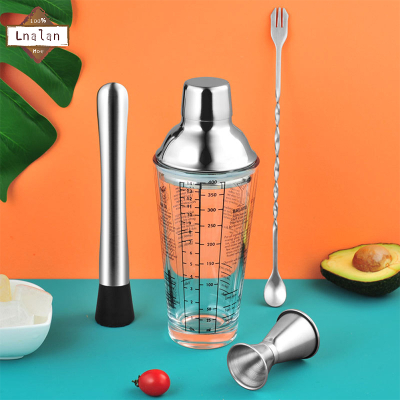 Lanlan 4pcs/set Cocktail Mixing Set Crushed Popsicles Measuring Cup Stirring Spoon Shaker Cup For Bar Homen