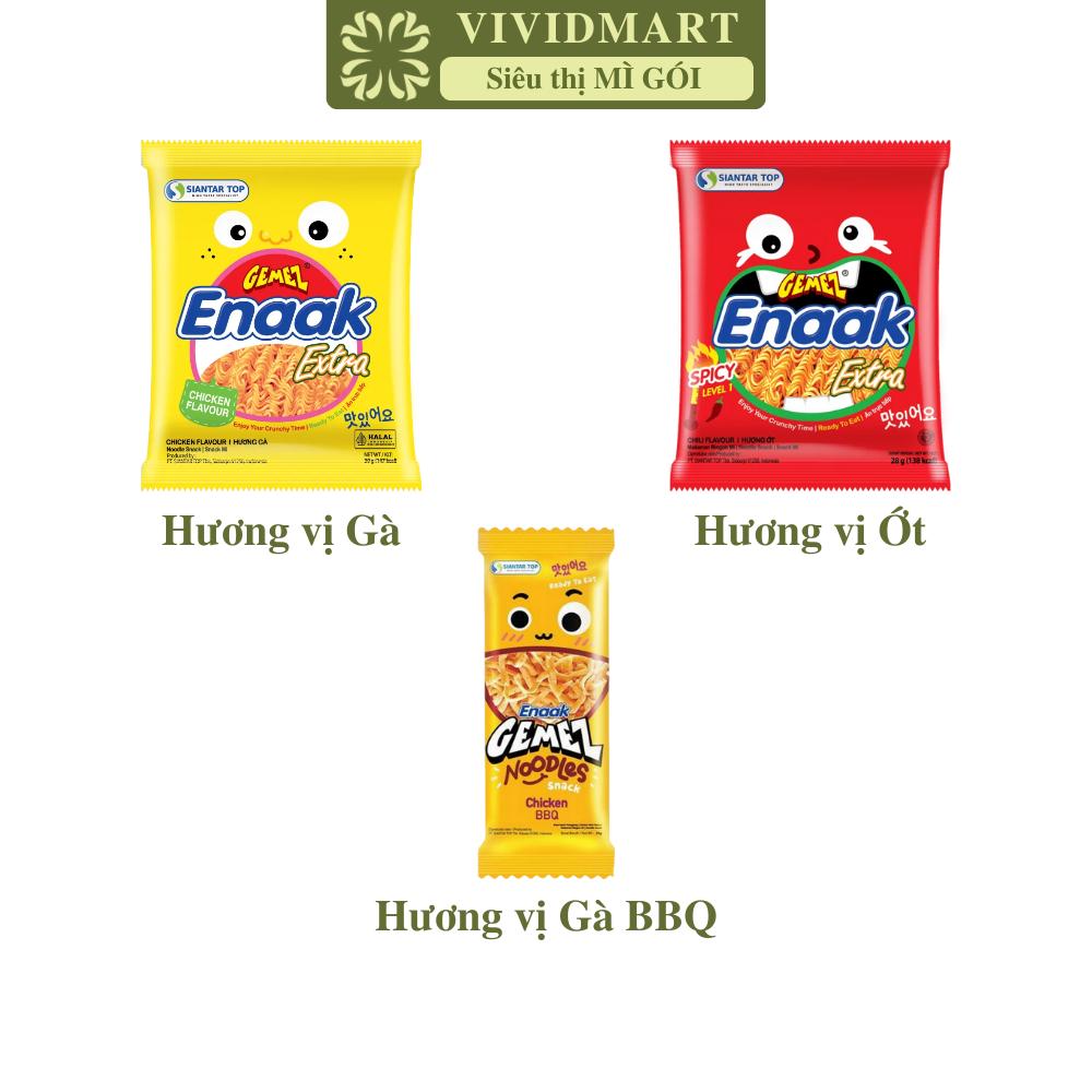 [GÓI LẺ] - SIANTAR TOP - Snack mì Enaak 3 vị: Gà, Ớt, Gà BBQ, Snack mì trẻ em Enaak Gemez Indonesia (28-30g/gói)