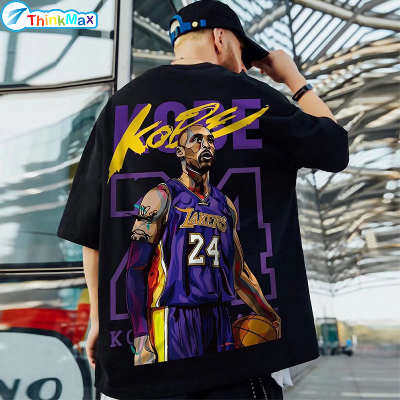 Áo thun nam mùa hè Áo phông rộng Los Angeles Lakers áo in kích thước lớn Tay Ngắn