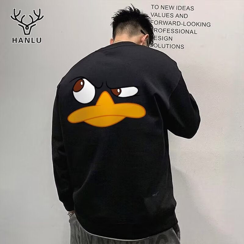 Hanlu áo tay dài nam sweater Dễ thương Áo thun in của nam giới thời trang giản dị áo nỉ dài tay áo