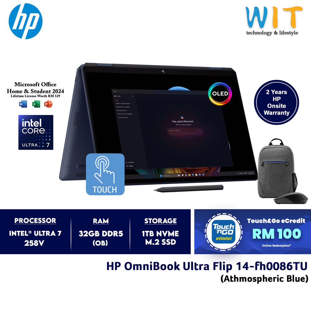 HP OmniBook Ultra Flip 14-fh0086TU (Intel Core Ultra 7 258V/32GB RAM/1TB SSD/14" 2.8K Touch OLED/Office/W11/2 Yrs Warrant)