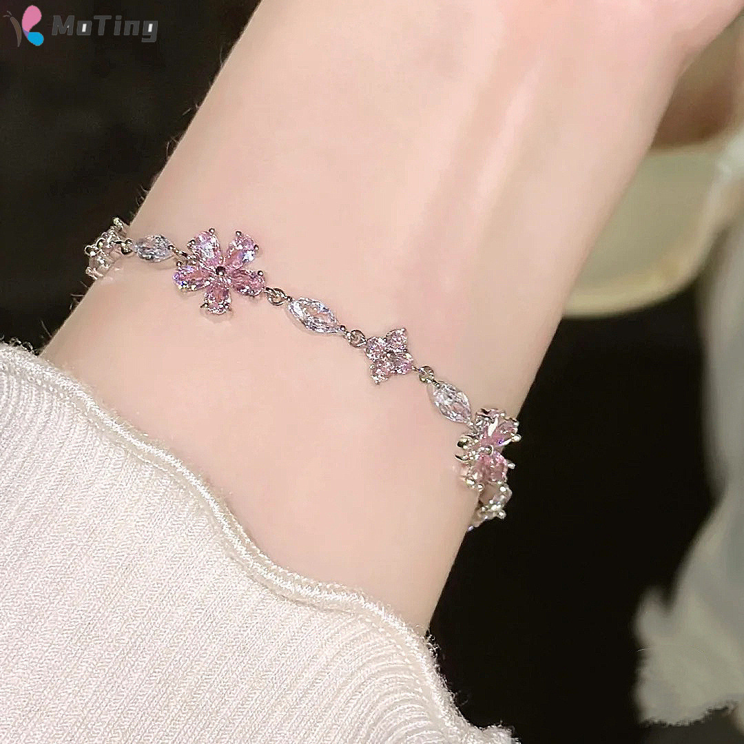 MoTing i exquisite sweet all-match high-end hand jewelry cherry blossom pink crystal bracelet