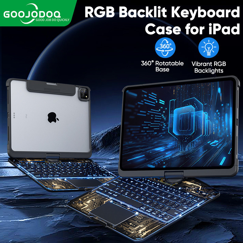 GOOJODOQ 360° แป้นพิมพ์บลูทูธไร้สาย หมุนได้ ช่องใส่ดินสอ สวิตช์กรรไกร ไฟแบ็คไลท์ RGB ฝาครอบป้องกัน for iPad Air4 Air 5 iPad Pro11 iPad Pro12.9 Air6 11inch Air6 13inch iPad Pro 2024 11inch&13inch English keyboard ราคา 2,146 บาท*ส่งฟรี