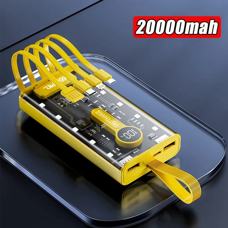[ 22,5W 20000mah  + 4 cáp  ] Sạc dự phòng trong suốt 20000mAh 22.5W sạc nhanh đồ sạc di động Bộ pin ngoài Powerbank cho Iphone 13 Xiaomi 9 Huawei- HSHOP365 HSHOP365HN