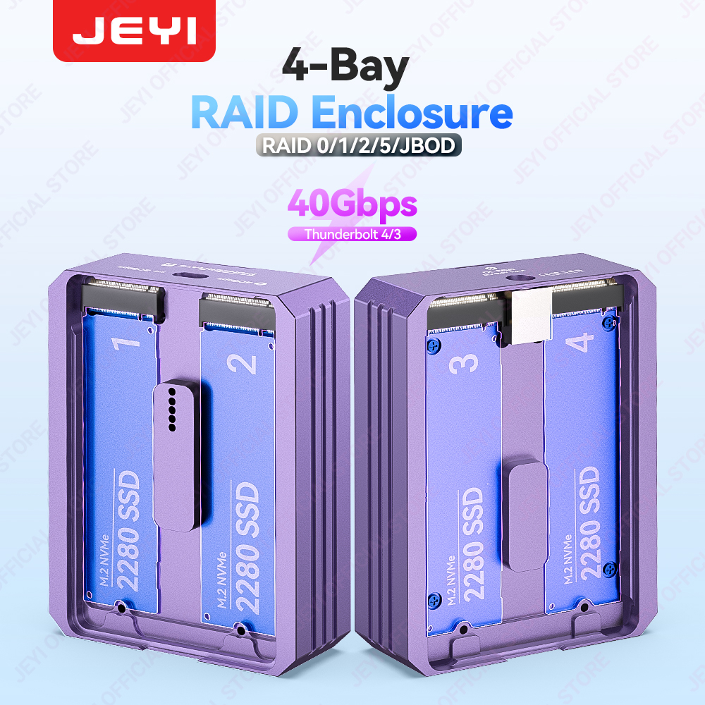 Jeyi 4-bay M.2 NVMe SSD bao vây với sét 4/3 & USB 4 40gbps, hỗ trợ Đột kích mềm, trạm nối hiệu suất tốc độ cao