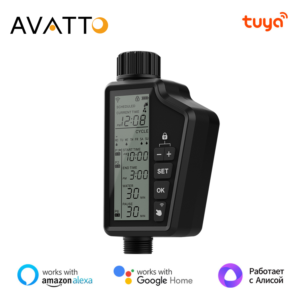 [Beli53689]✩✫✬ AVATTO Tuya WiFi Outdoor Home Hẹn giờ tưới nước thông minh, Bộ điều khiển tưới tự động trên bãi cỏ vườn Hỗ trợ Alexa Google Home ✬✫