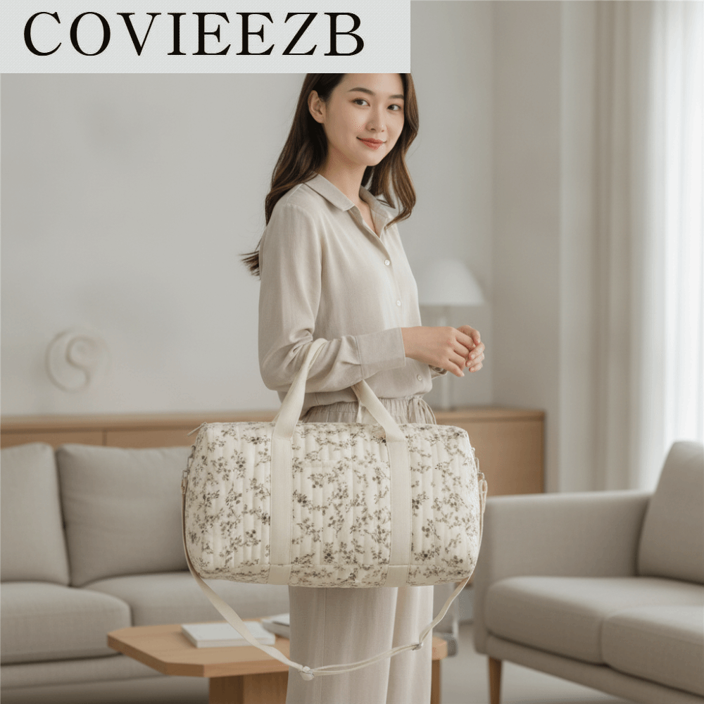 COVIEEZB น้ำหนักเบา กระเป๋าทรงกระบอก ความจุขนาดใหญ่ ควิลท์ กระเป๋าใส่สัมภาระ กระเป๋าสะพายไหล่ นุ่ม ที่จัดเก็บผ้าอ้อม สถานรับฝากเด็กแรกเกิด ราคา 394 บาท*ส่งฟรี