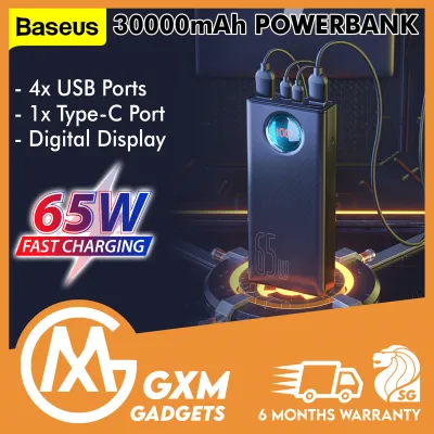 Baseus 65W 30000mAh Laptop Power Bank Amblight Digital Display 65W USB-C PD3.0+QC3.0 Quick Charge Power Bank Portable Charger for IOS and Android Phones