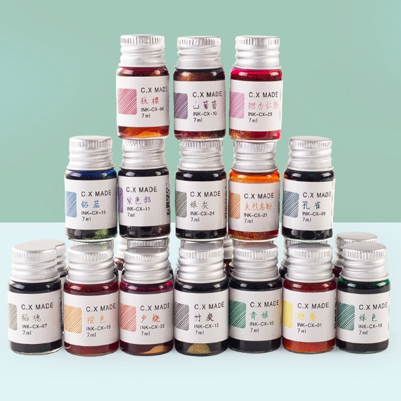 : 《 》 {Mực bột 24 màu 7ml cho đài phun nước bút chấm mực thư pháp vẽ viết vật tư văn phòng phẩm Graffiti