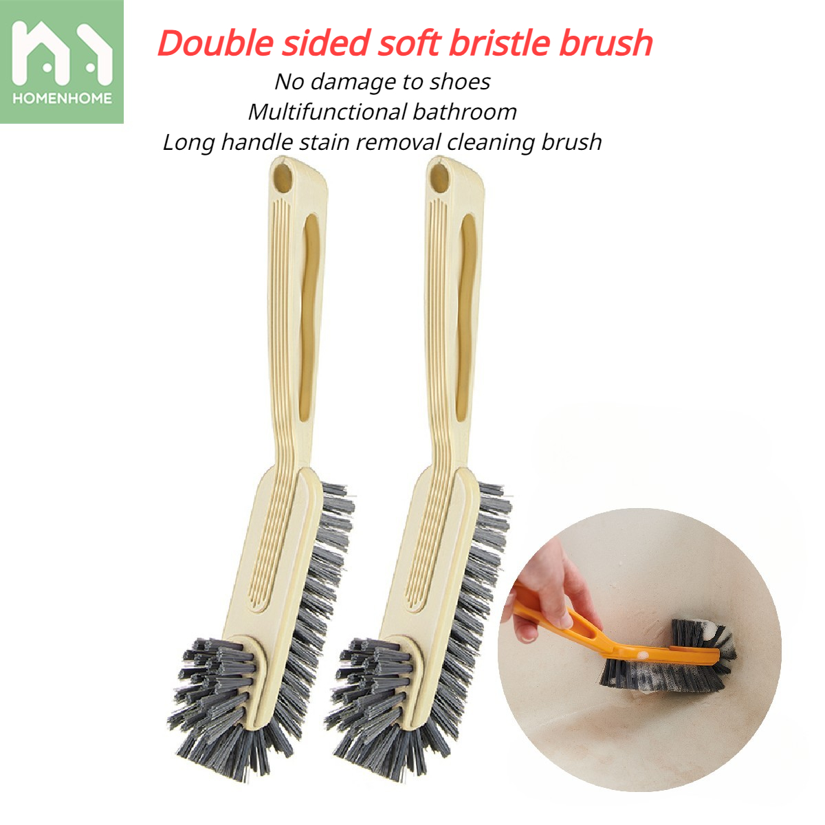 Homenhome Double-sided Soft Bristle Brush Does Not Damage Shoes. Bathroom Multifunctional Long-handled Decontamination Cleaning Brush ราคา 53 บาท*ส่งฟรี