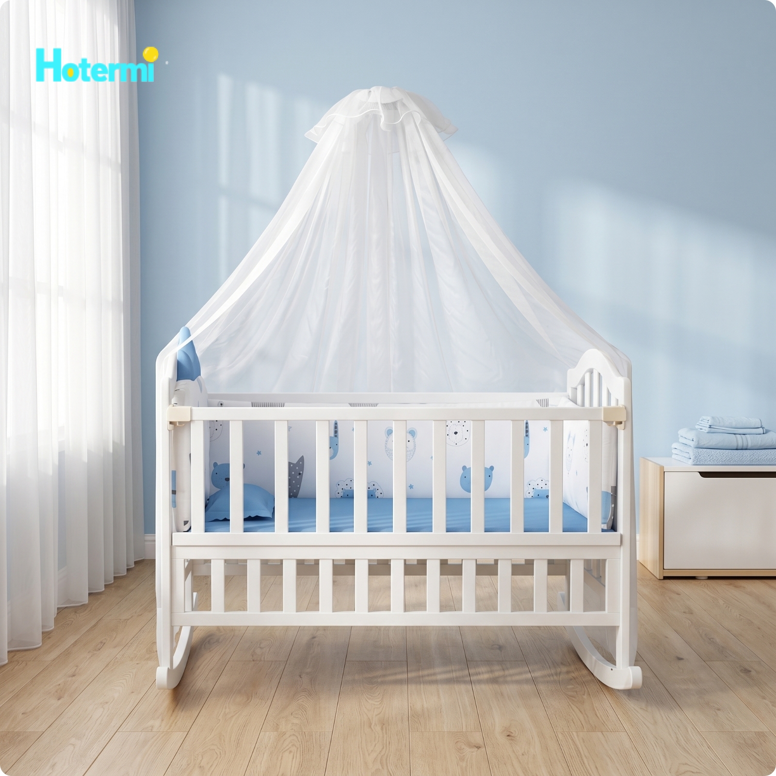 footful Nursery Rocking Cradle Caster Wheels Rocking Cradle Arched End Panels Padded Mattress for Toddlers ราคา 10,738 บาท*ส่งฟรี