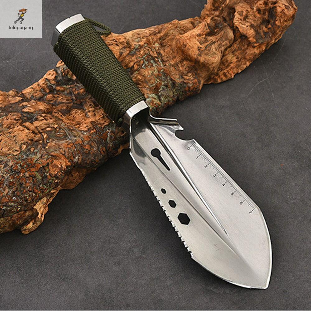 FULUPUGANG Thép không gỉ Xẻng làm vườn 8 trong 1 Hướng dẫn sử dụng Xẻng cầm tay Dụng Cụ Ngoài trời Quân đội Xẻng cắm trại Ngoài trời