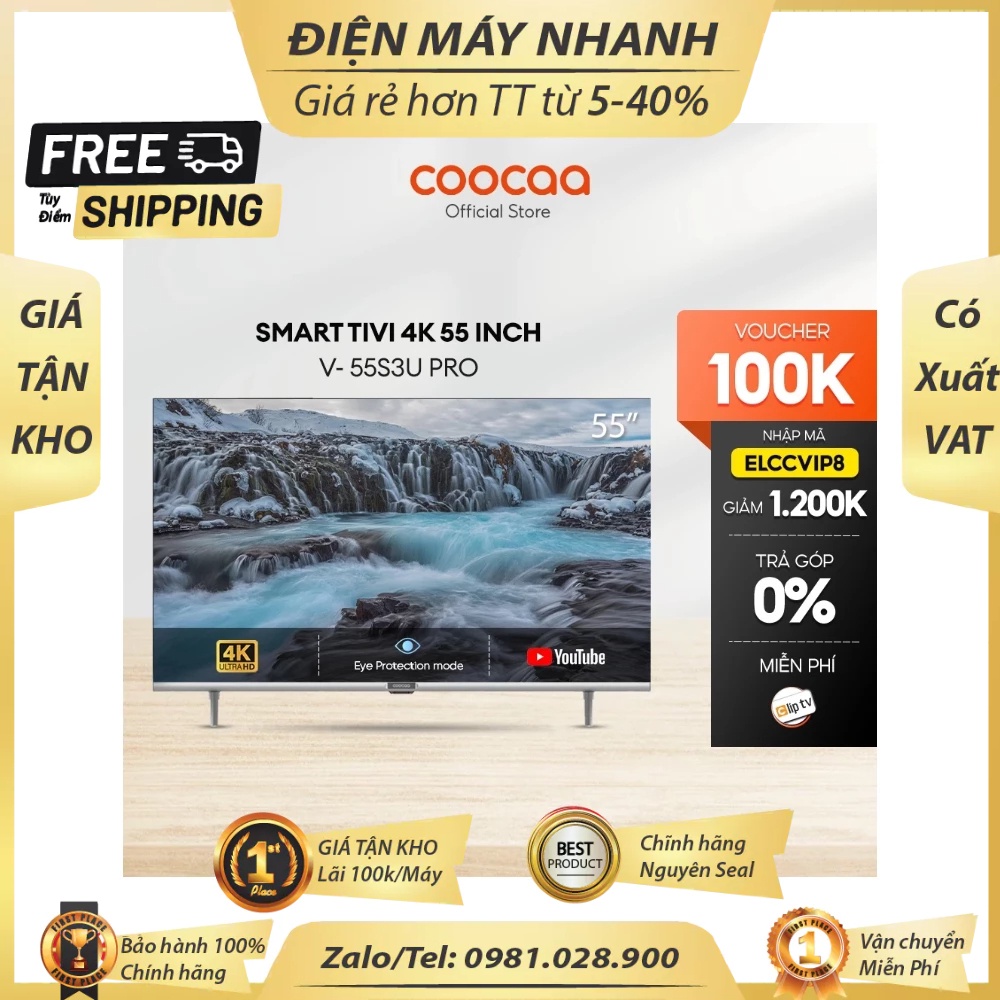 SMART TV 4K COOCAA 55S3U PRO - Hàng Chính Hãng  - DMK