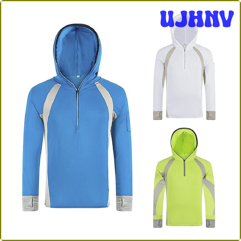 UJHNV Men Fishing Shirt Anti UV Clothes Sun Protection Hoody Pullover Quick Dry Breathable Fishing Sweater Wears Hiking Climbing Shirt AVCBE