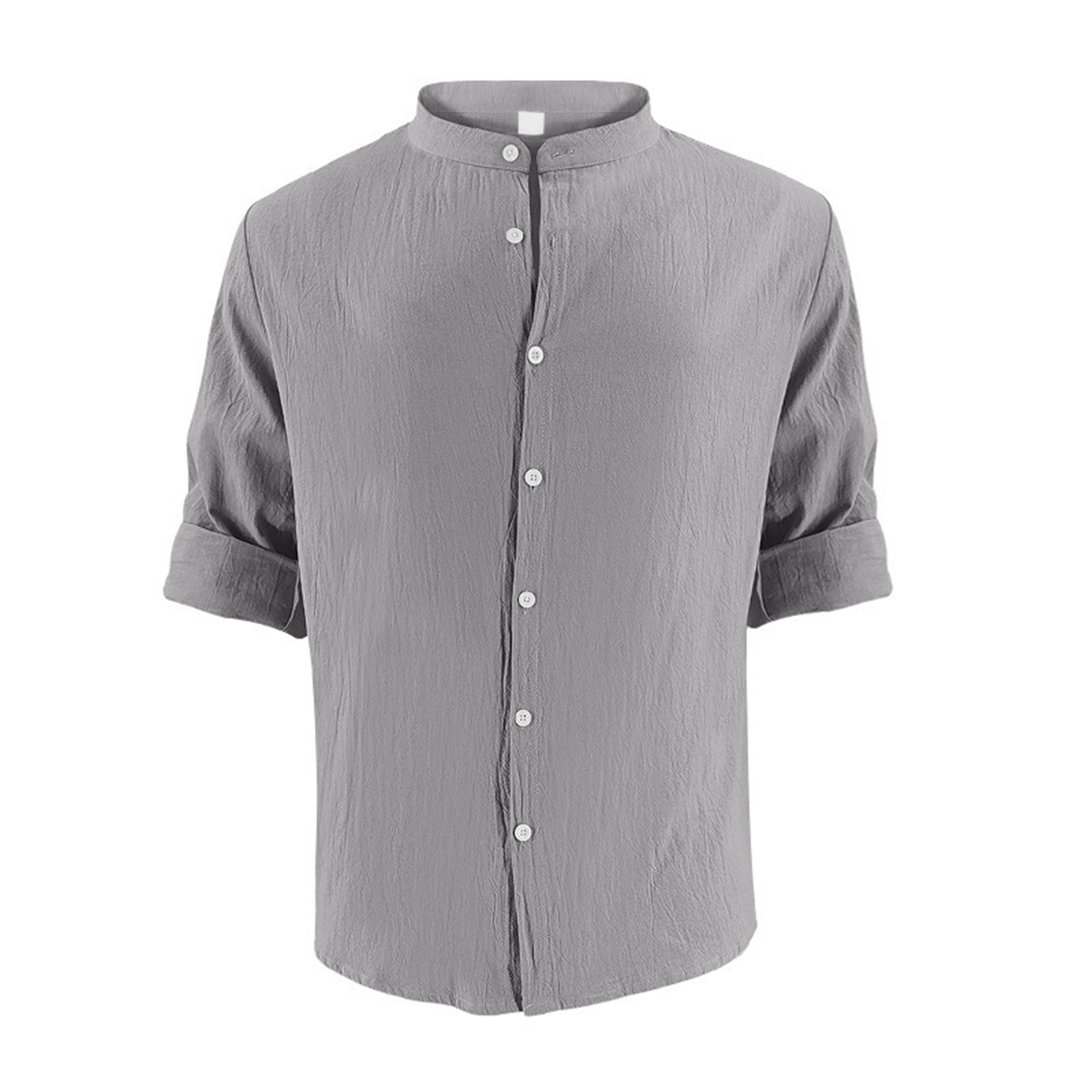 Lunchmoney Versatile Men Top Men Long-sleeve Shirt Men's Casual Cotton Shirt with Adjustable Sleeves for Daily Wear and Beach Vacation Long Sleeve Button Down Solid Color Shirt with Henry Collar