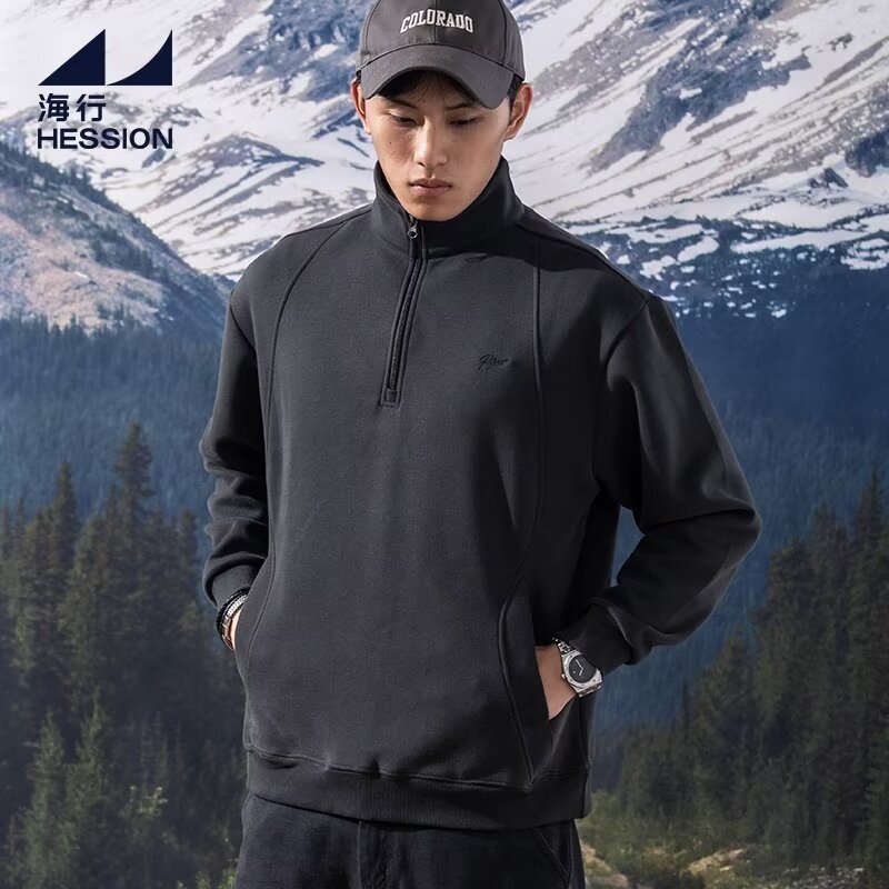 LIVE GREAT |Người đàn ông của Hoodie-mềm sáp áo rộng nửa zip đứng áo hoodie có cổ retro polo Áo sơ m